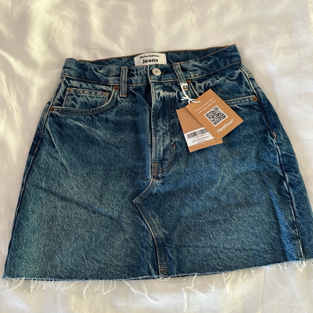 Reformation Dark Blue Denim Mini Skirt